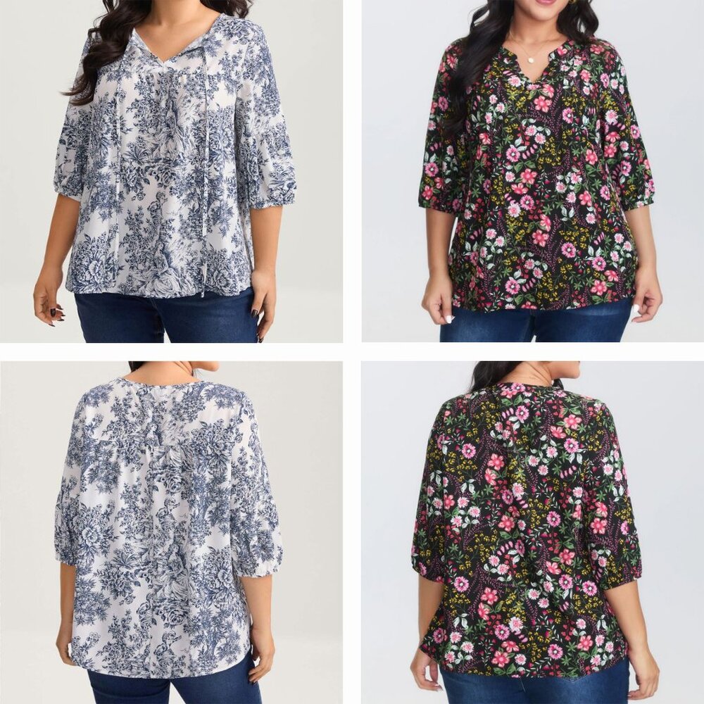 Lot of 2 - BloomChic NWT Blouses V-Neck Floral Lantern Sleeve Plus Size Tops 3X